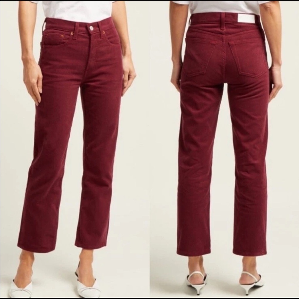 RE/DONE ORIGINALS High Rise Stovepipe in Burgundy Corduroy Sz 25 NWT